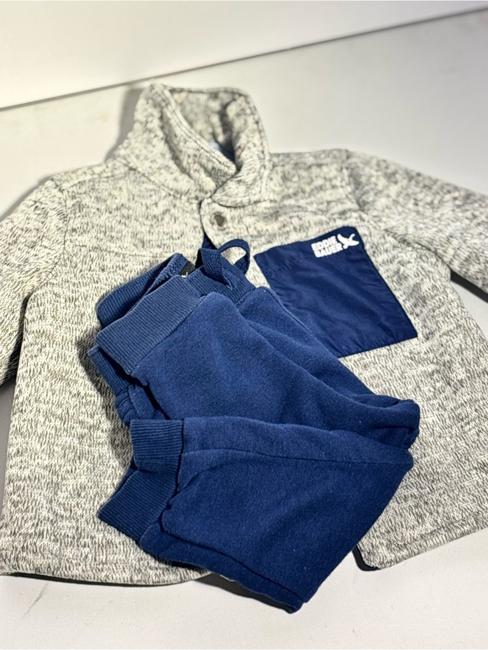 Eddie Bauer Gray Heather Jacket and Navy Pants-12M